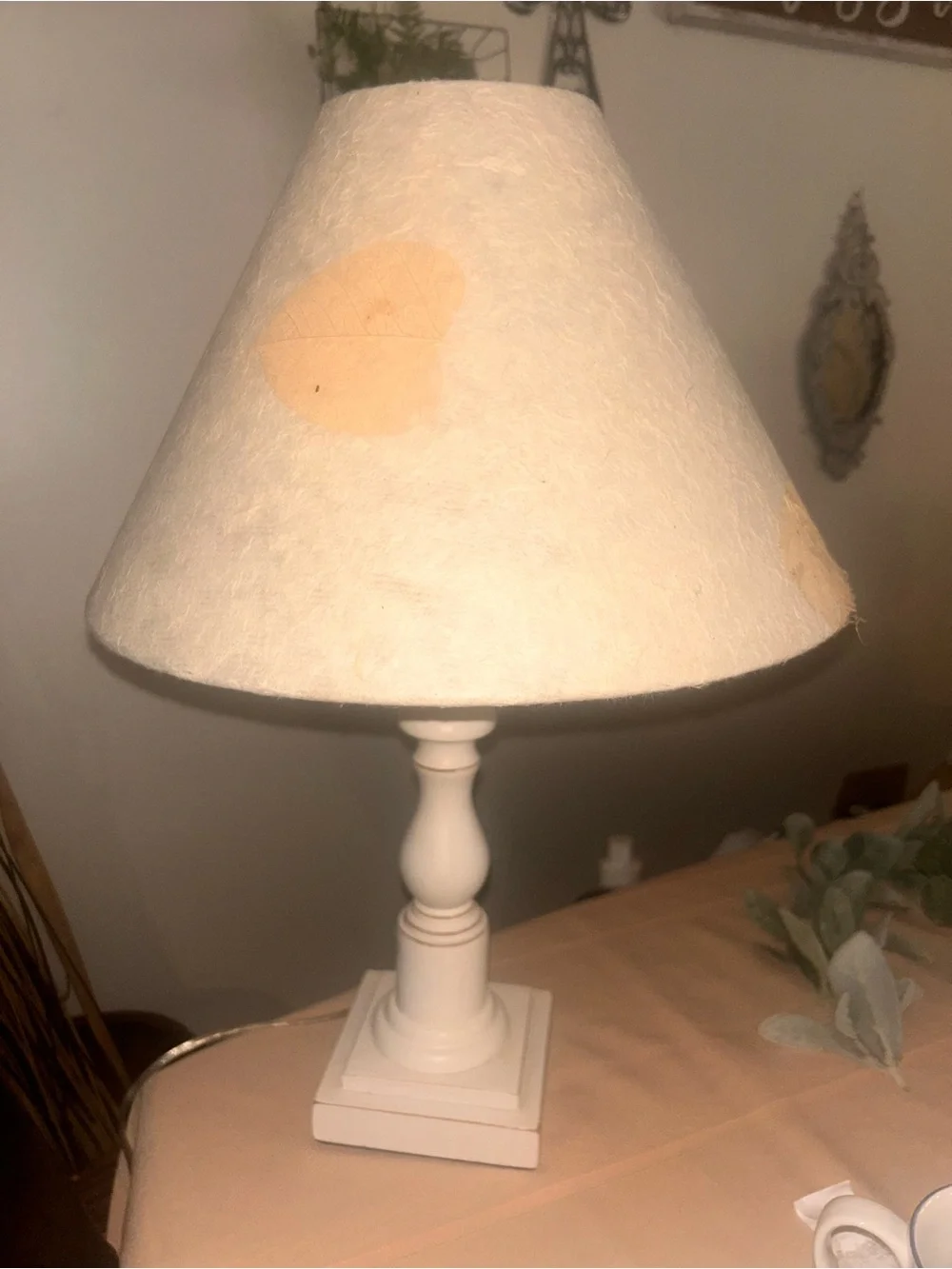 50%offw❤️ Pottery Barn Kids wood Table Lamp Base vintage papyrus leaf Shade flaw